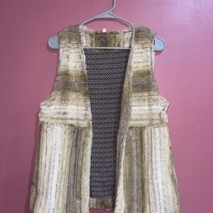 Faux Fur Beige Sz Medium Lining Pattern Vest Open Women's Mystree